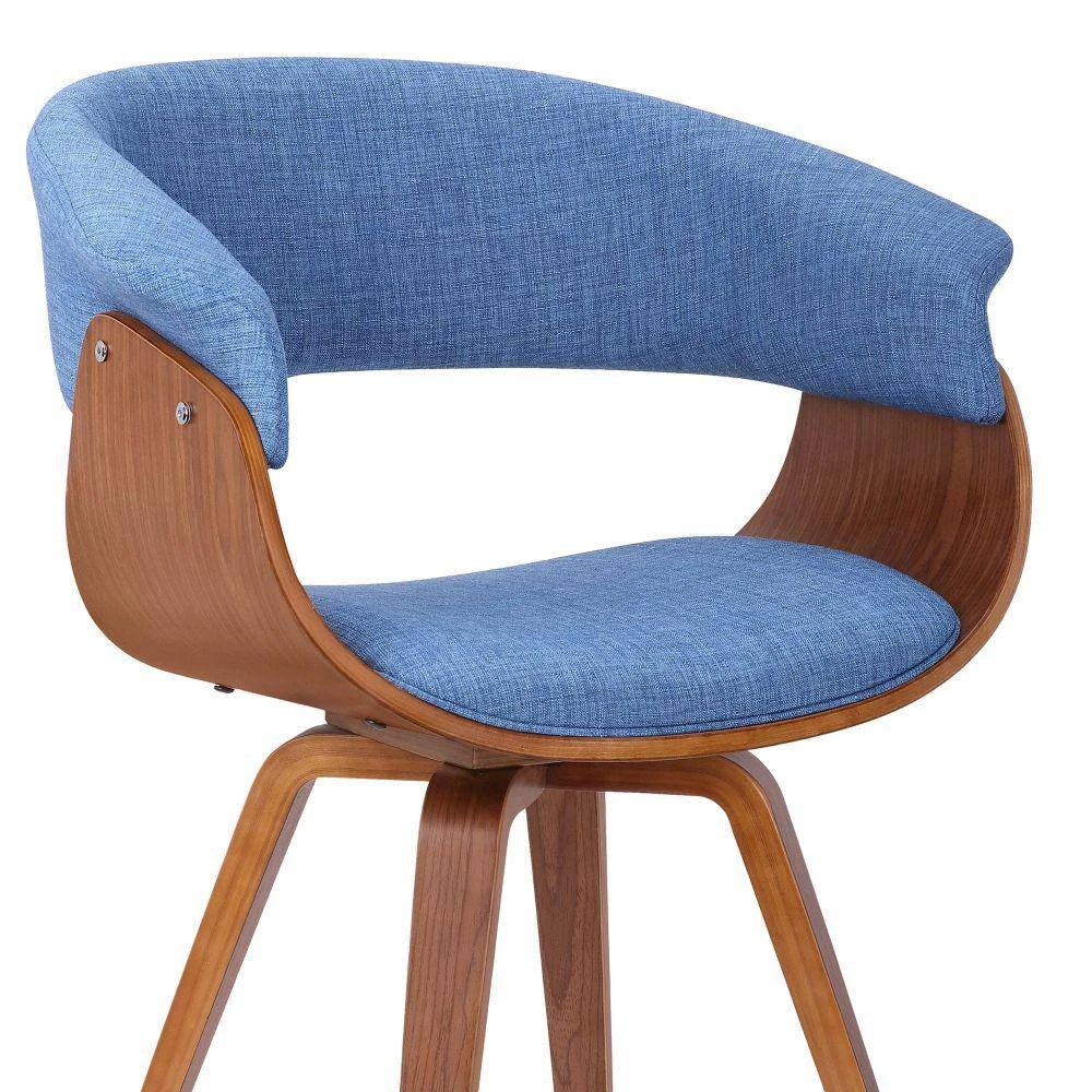 Brown and Blue Mid Century Wooden Dining Chair with Curved Fabric Seating by Benjara 4 Brown and Blue Mid Century Wooden Dining Chair with Curved Fabric Seating by Benjara - Image 4