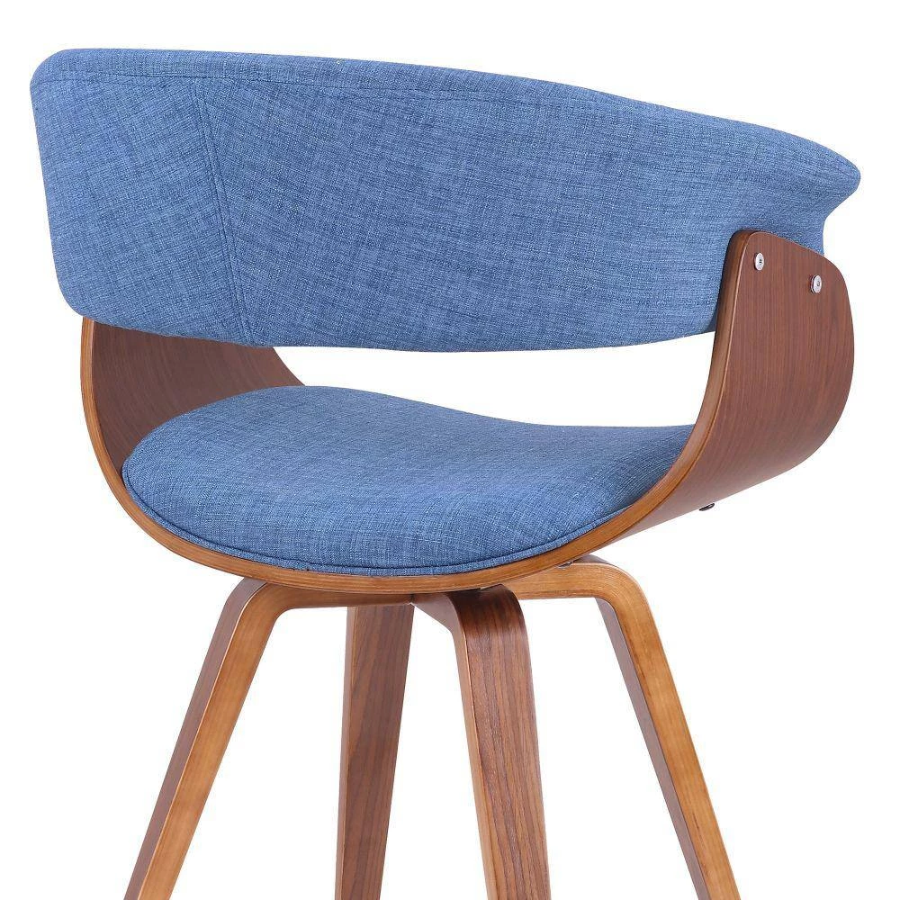 Brown and Blue Mid Century Wooden Dining Chair with Curved Fabric Seating by Benjara 3 Brown and Blue Mid Century Wooden Dining Chair with Curved Fabric Seating by Benjara - Image 3