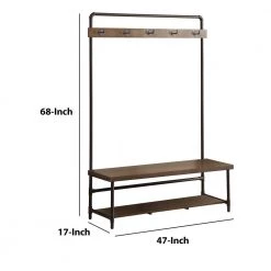 Industrial Inspired Brown and Bronze Hall Tree with Built in Bench by Benjara -Cheap Benjara Store brown and bronze benjara hall trees bm160141 44 1000