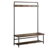 Industrial Inspired Brown and Bronze Hall Tree with Built in Bench by Benjara
