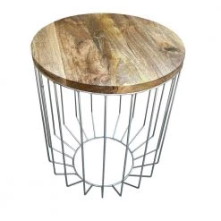 20 in. W Light Brown and Chrome Round Wooden Top Accent Side End Table with Wire Metal Base by Benjara -Cheap Benjara Store brown and chrome benjara end side tables i305 hgm023 1f 1000