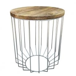20 in. W Light Brown and Chrome Round Wooden Top Accent Side End Table with Wire Metal Base by Benjara -Cheap Benjara Store brown and chrome benjara end side tables i305 hgm023 4f 1000