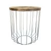 20 in. W Light Brown and Chrome Round Wooden Top Accent Side End Table with Wire Metal Base by Benjara