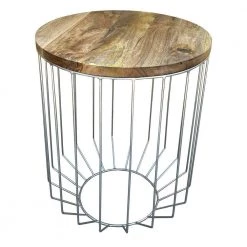 20 in. W Light Brown and Chrome Round Wooden Top Accent Side End Table with Wire Metal Base by Benjara -Cheap Benjara Store brown and chrome benjara end side tables i305 hgm023 c3 1000