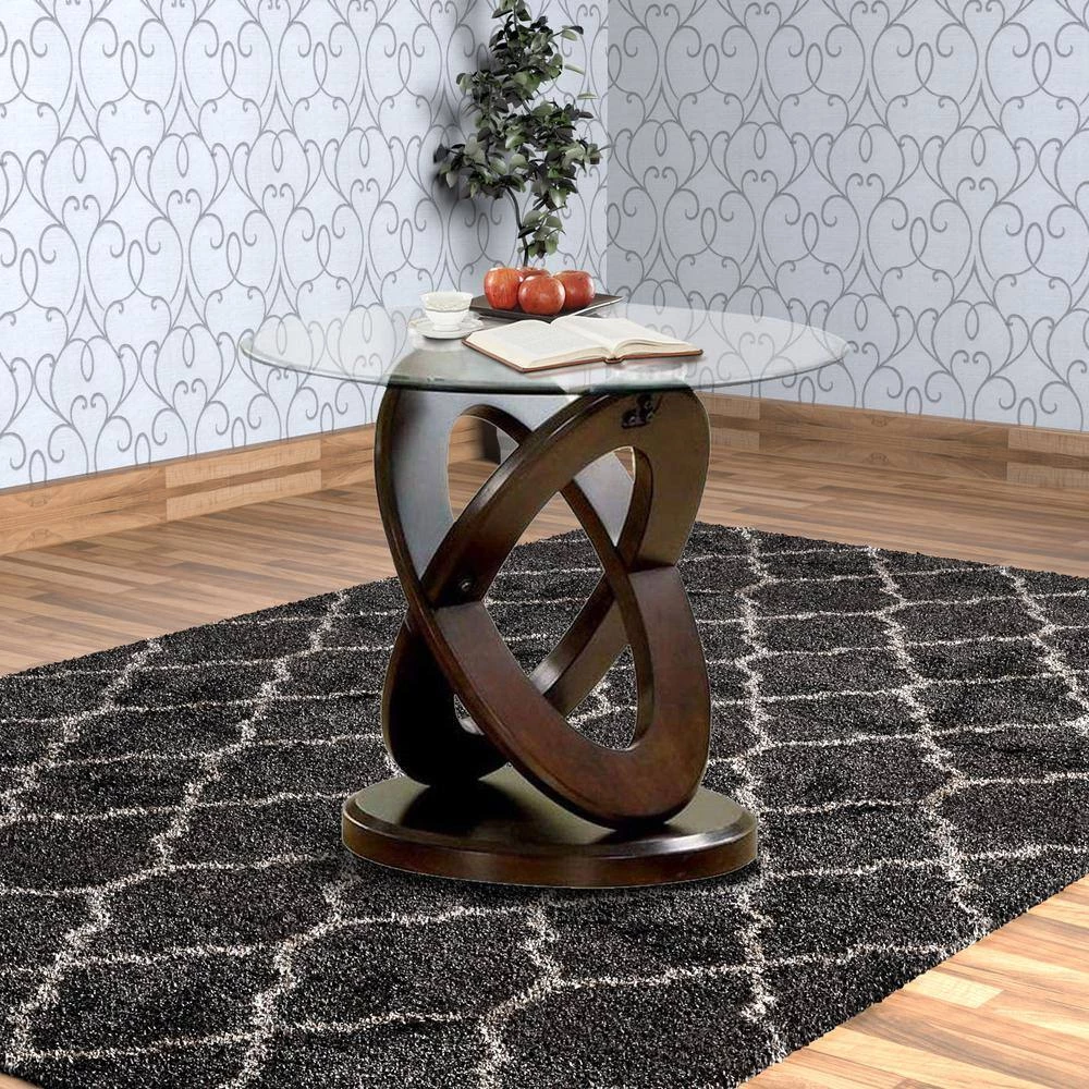 26 in. W Brown and Clear Cross Oval Base End Table with Round Glass Top by Benjara 8 26 in. W Brown and Clear Cross Oval Base End Table with Round Glass Top by Benjara - Image 8
