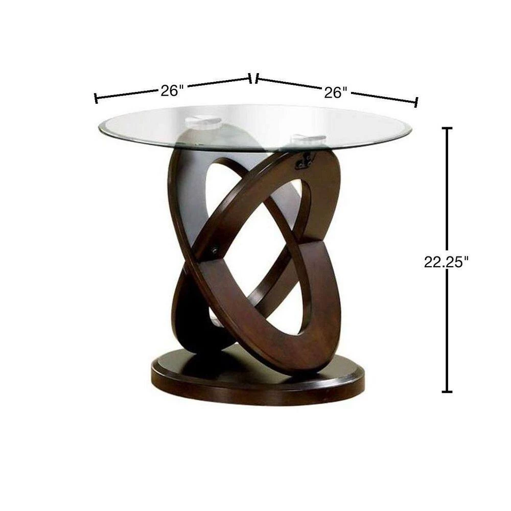 26 in. W Brown and Clear Cross Oval Base End Table with Round Glass Top by Benjara 3 26 in. W Brown and Clear Cross Oval Base End Table with Round Glass Top by Benjara - Image 3