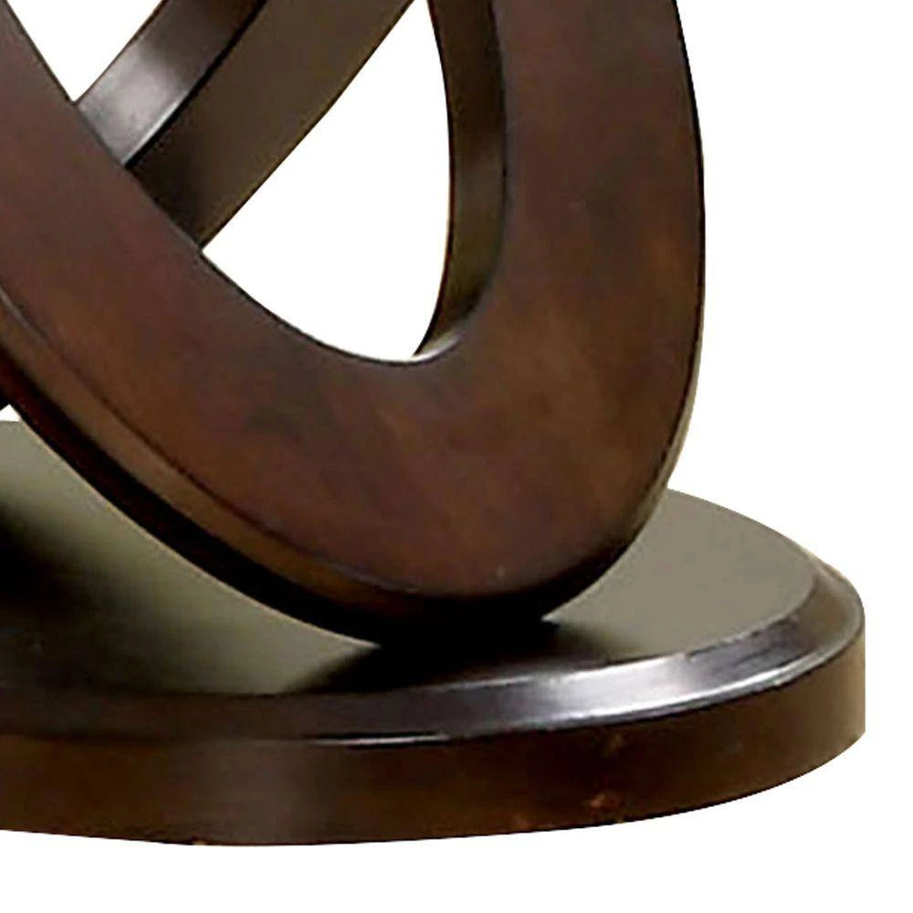 26 in. W Brown and Clear Cross Oval Base End Table with Round Glass Top by Benjara 5 26 in. W Brown and Clear Cross Oval Base End Table with Round Glass Top by Benjara - Image 5