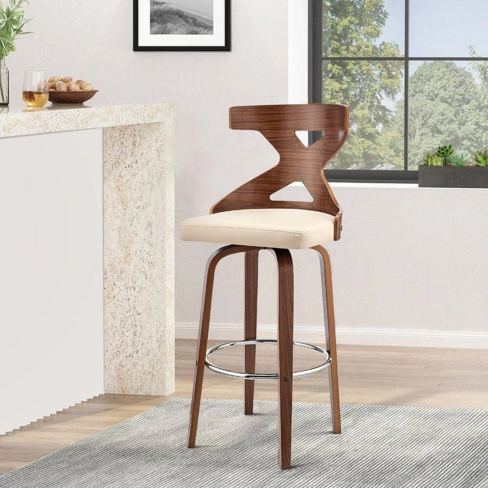 44 in. Brown and Cream Swivel Barstool with Curved Wooden x Back by Benjara 8 44 in. Brown and Cream Swivel Barstool with Curved Wooden x Back by Benjara - Image 8