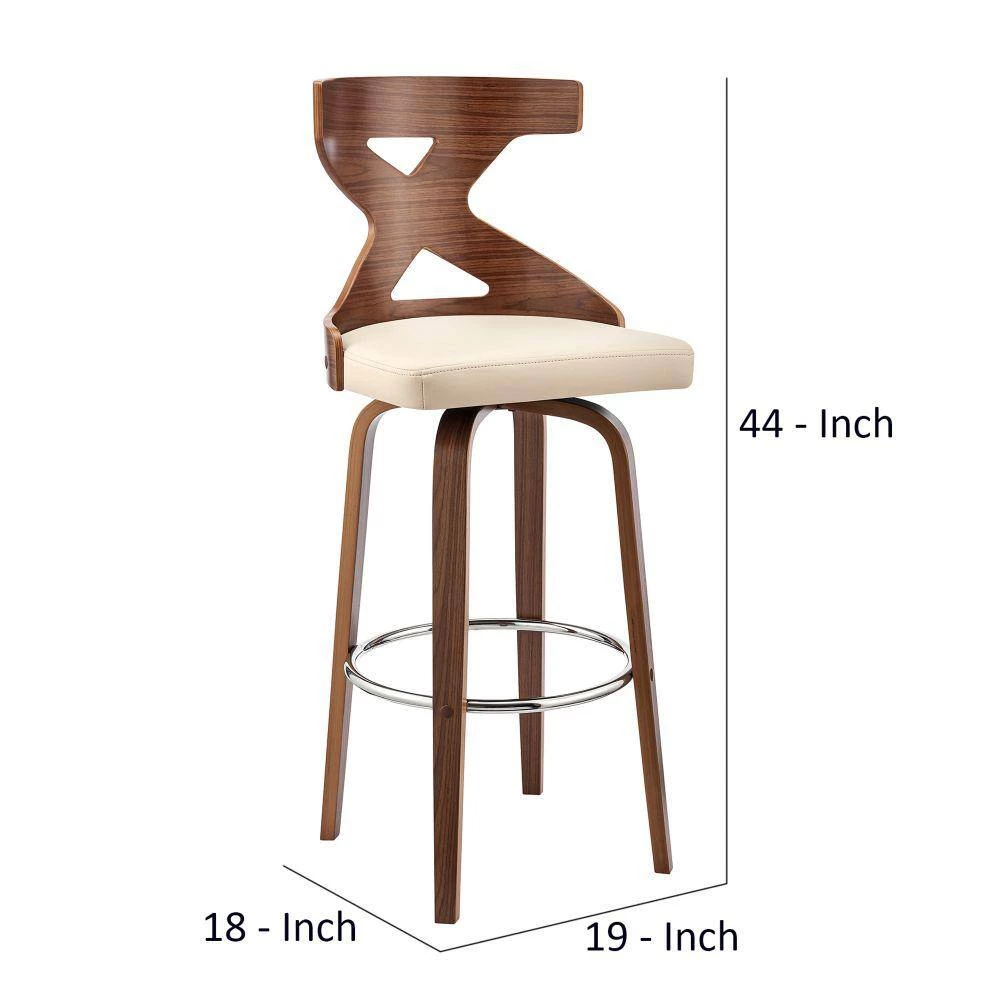 44 in. Brown and Cream Swivel Barstool with Curved Wooden x Back by Benjara 7 44 in. Brown and Cream Swivel Barstool with Curved Wooden x Back by Benjara - Image 7