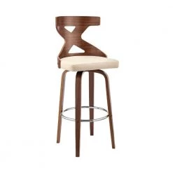 44 in. Brown and Cream Swivel Barstool with Curved Wooden x Back by Benjara