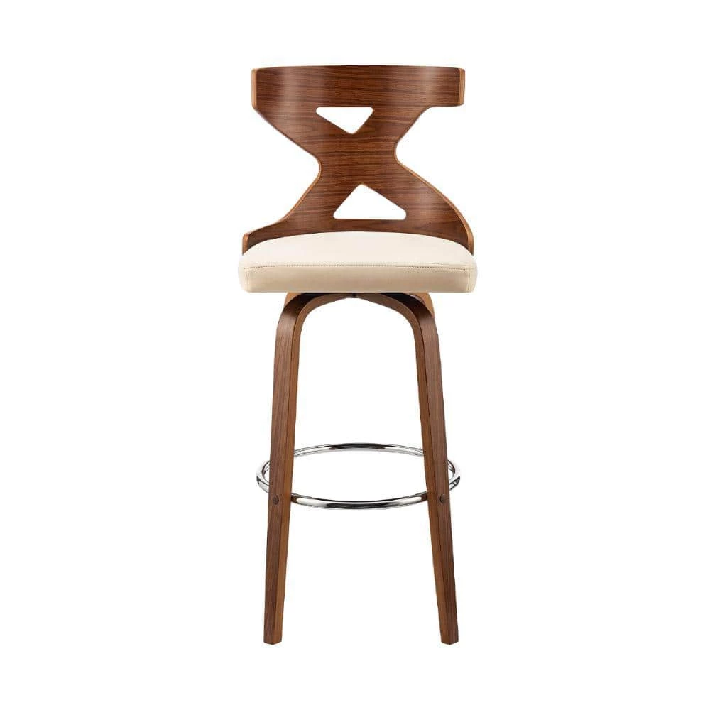 44 in. Brown and Cream Swivel Barstool with Curved Wooden x Back by Benjara 4 44 in. Brown and Cream Swivel Barstool with Curved Wooden x Back by Benjara - Image 4