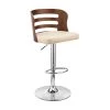 44 in. Brown and Cream Metal Framed Adjustable Barstool with Curved Open Wooden Back by Benjara
