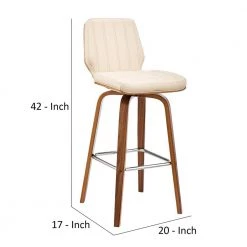 42 in. Brown and Cream Swivel Barstool with Channel Stitching and Wooden Support by Benjara -Cheap Benjara Store brown and cream benjara bar stools bm270030 44 1000