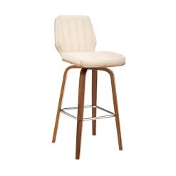 42 in. Brown and Cream Swivel Barstool with Channel Stitching and Wooden Support by Benjara