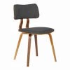 Brown and Dark Gray Fabric Upholstered Split Curved Back Wood Dining Chair by Benjara