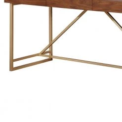Modern Style 24 in. W Rectangular Walnut Brown and Gold Wooden Writing Desk with Unique Metal Legs by Benjara -Cheap Benjara Store brown and gold benjara writing desks bm183188 1f 1000