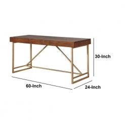 Modern Style 24 in. W Rectangular Walnut Brown and Gold Wooden Writing Desk with Unique Metal Legs by Benjara -Cheap Benjara Store brown and gold benjara writing desks bm183188 44 1000