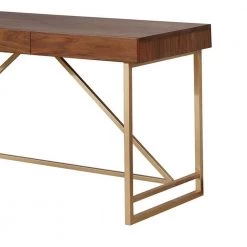 Modern Style 24 in. W Rectangular Walnut Brown and Gold Wooden Writing Desk with Unique Metal Legs by Benjara -Cheap Benjara Store brown and gold benjara writing desks bm183188 4f 1000