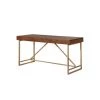 Modern Style 24 in. W Rectangular Walnut Brown and Gold Wooden Writing Desk with Unique Metal Legs by Benjara