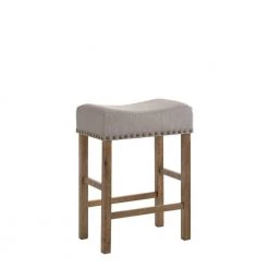 26 in. H Brown and Gray Fabric Upholstered Wooden Counter Height Stool (Set of 2) by Benjara
