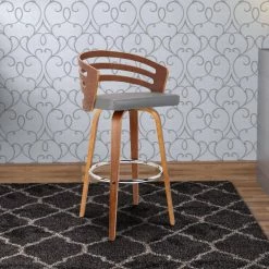 35 in. H Brown and Gray Leatherette Swivel Wooden Counter Stool with Curved Back by Benjara -Cheap Benjara Store brown and gray benjara bar stools bm214508 31 1000