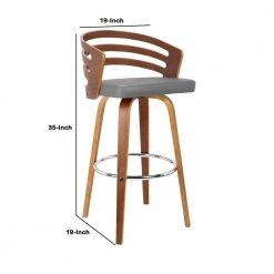 35 in. H Brown and Gray Leatherette Swivel Wooden Counter Stool with Curved Back by Benjara -Cheap Benjara Store brown and gray benjara bar stools bm214508 44 1000