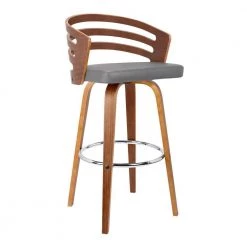 35 in. H Brown and Gray Leatherette Swivel Wooden Counter Stool with Curved Back by Benjara