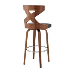 40 in. Brown and Gray Swivel Barstool with Curved Wooden x Back by Benjara -Cheap Benjara Store brown and gray benjara bar stools bm270000 1f 1000