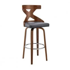 40 in. Brown and Gray Swivel Barstool with Curved Wooden x Back by Benjara