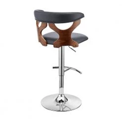 43 in. Brown and Gray Metal Framed Adjustable Barstool with Curved Cut Out Wooden Back by Benjara -Cheap Benjara Store brown and gray benjara bar stools bm270035 1f 1000
