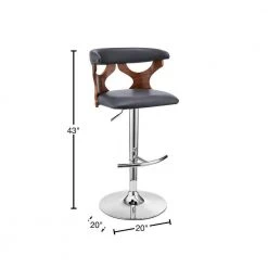 43 in. Brown and Gray Metal Framed Adjustable Barstool with Curved Cut Out Wooden Back by Benjara -Cheap Benjara Store brown and gray benjara bar stools bm270035 40 1000