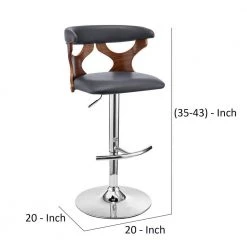 43 in. Brown and Gray Metal Framed Adjustable Barstool with Curved Cut Out Wooden Back by Benjara -Cheap Benjara Store brown and gray benjara bar stools bm270035 44 1000