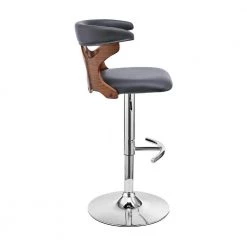 43 in. Brown and Gray Metal Framed Adjustable Barstool with Curved Cut Out Wooden Back by Benjara -Cheap Benjara Store brown and gray benjara bar stools bm270035 4f 1000