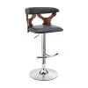 43 in. Brown and Gray Metal Framed Adjustable Barstool with Curved Cut Out Wooden Back by Benjara