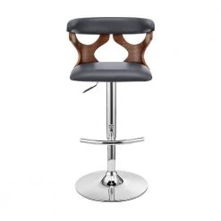 43 in. Brown and Gray Metal Framed Adjustable Barstool with Curved Cut Out Wooden Back by Benjara -Cheap Benjara Store brown and gray benjara bar stools bm270035 c3 1000