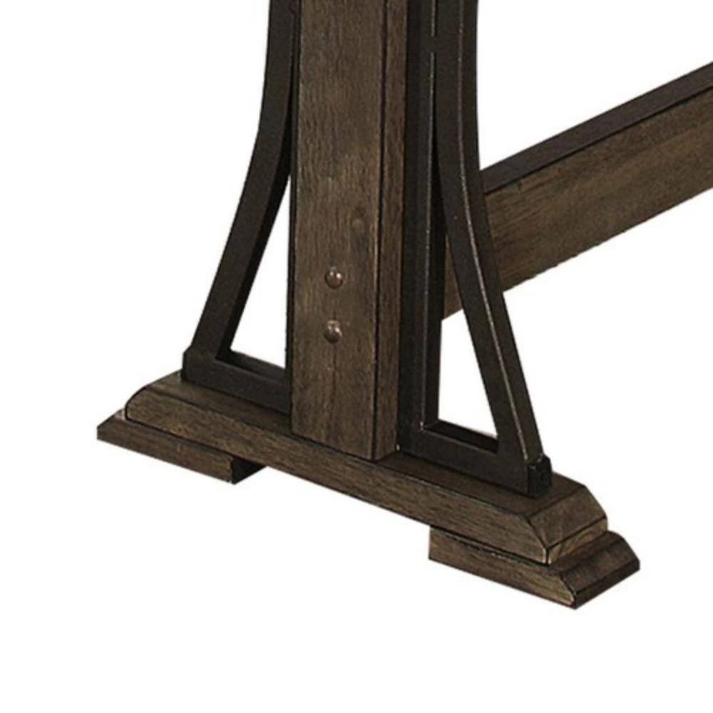 25 in. Brown and Gray Counter Height Fabric Upholstered Bench with Trestle Base by Benjara 4 25 in. Brown and Gray Counter Height Fabric Upholstered Bench with Trestle Base by Benjara - Image 4