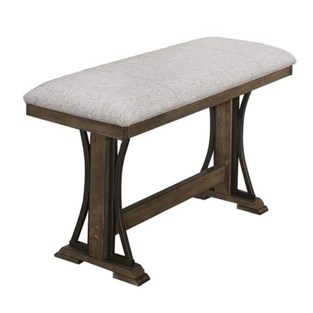 25 in. Brown and Gray Counter Height Fabric Upholstered Bench with Trestle Base by Benjara 1 25 in. Brown and Gray Counter Height Fabric Upholstered Bench with Trestle Base by Benjara
