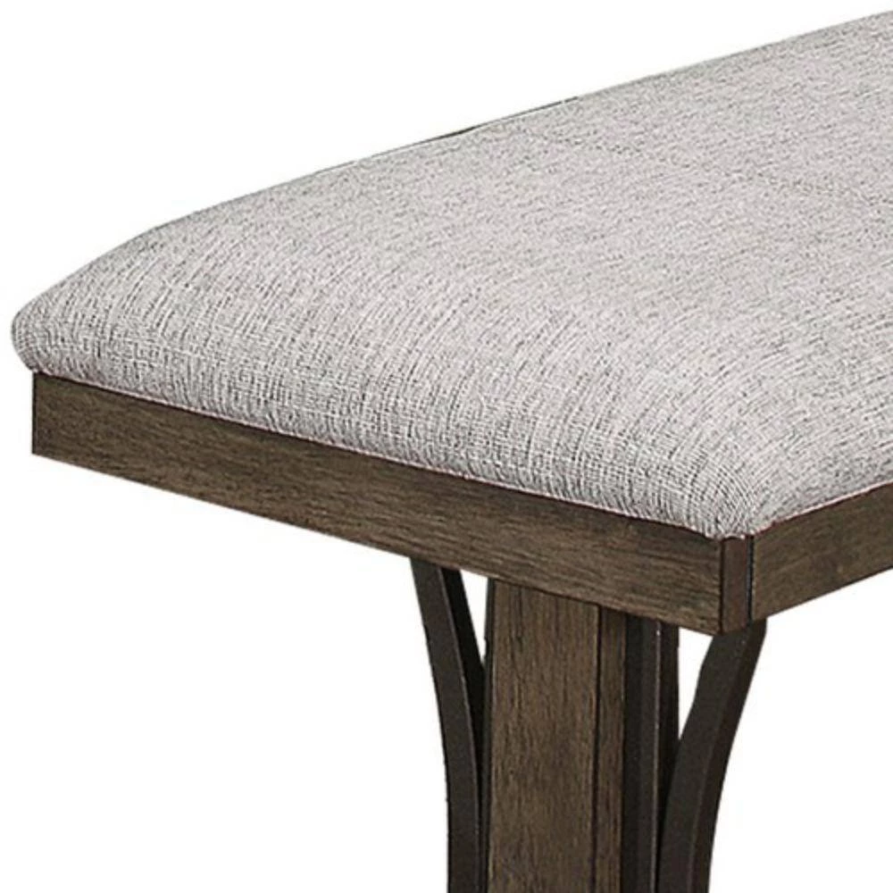 25 in. Brown and Gray Counter Height Fabric Upholstered Bench with Trestle Base by Benjara 2 25 in. Brown and Gray Counter Height Fabric Upholstered Bench with Trestle Base by Benjara - Image 2