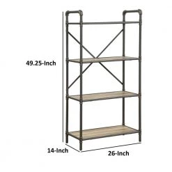 49.25 in. Brown/Gray Metal 4-shelf Standard Bookcase with Open Back by Benjara -Cheap Benjara Store brown and gray benjara bookcases bookshelves bm184753 40 1000