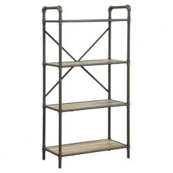 49.25 in. Brown/Gray Metal 4-shelf Standard Bookcase with Open Back by Benjara