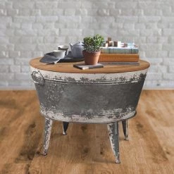 26 in. Distressed Brown/Gray Medium Round Wood Coffee Table with Lift Top by Benjara -Cheap Benjara Store brown and gray benjara coffee tables bm193783 31 1000