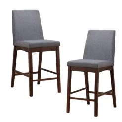 41 in. H Gray and Brown Fabric Padded Counter Height Wooden Chair (Set of 2) by Benjara