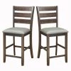 Brown and Gray Wooden Pub Height Chairs with Slatted Back and Footrest (Set of Two) by Benjara