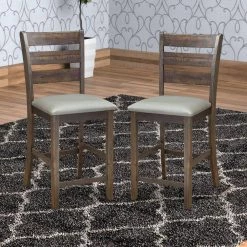 Brown and Gray Wooden Pub Height Chairs with Slatted Back and Footrest (Set of Two) by Benjara 11 Brown and Gray Wooden Pub Height Chairs with Slatted Back and Footrest (Set of Two) by Benjara -Cheap Benjara Store brown and gray benjara dining chairs bm196018 fa 1000