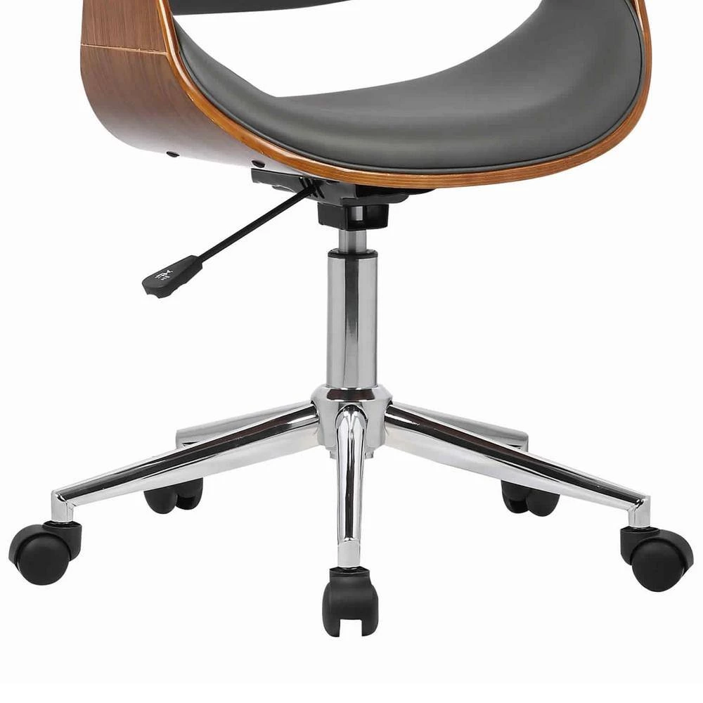 Brown and Gray Curved Faux Leather Wooden Frame Adjustable Office Chair by Benjara 3 Brown and Gray Curved Faux Leather Wooden Frame Adjustable Office Chair by Benjara - Image 3