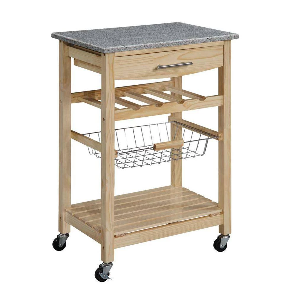 Brown and Gray Granite Inlaid Kitchen Island with Spacious Storage by Benjara 7 Brown and Gray Granite Inlaid Kitchen Island with Spacious Storage by Benjara - Image 7