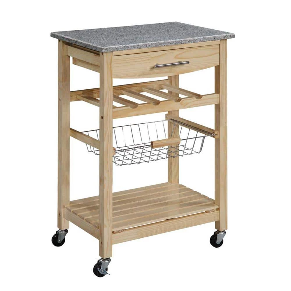 Brown and Gray Granite Inlaid Kitchen Island with Spacious Storage by Benjara 1 Brown and Gray Granite Inlaid Kitchen Island with Spacious Storage by Benjara