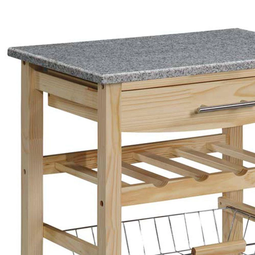 Brown and Gray Granite Inlaid Kitchen Island with Spacious Storage by Benjara 3 Brown and Gray Granite Inlaid Kitchen Island with Spacious Storage by Benjara - Image 3