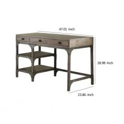 23.86 in. W x 28.98 in. H Brown and Gray Wooden and Metal Desk with 3-Drawers and 2-Side Shelves by Benjara -Cheap Benjara Store brown and gray benjara writing desks bm185351 4f 1000