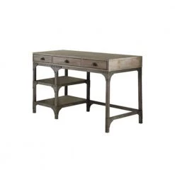 23.86 in. W x 28.98 in. H Brown and Gray Wooden and Metal Desk with 3-Drawers and 2-Side Shelves by Benjara